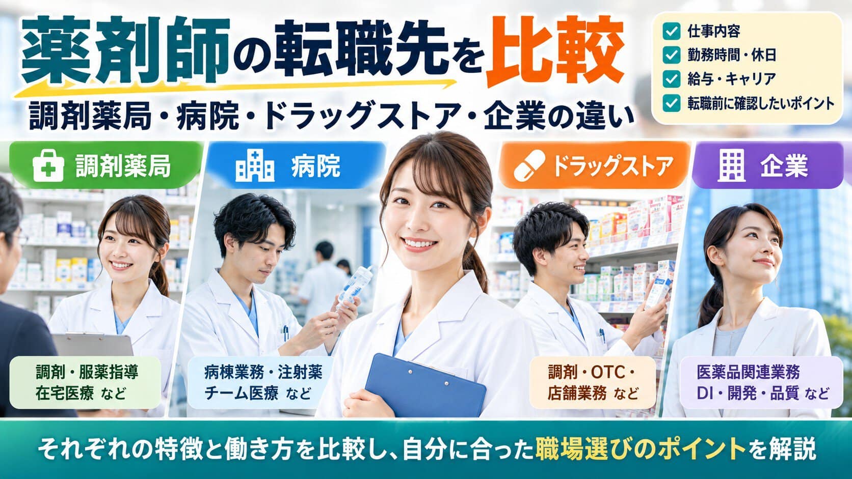 薬剤師の転職先を比較